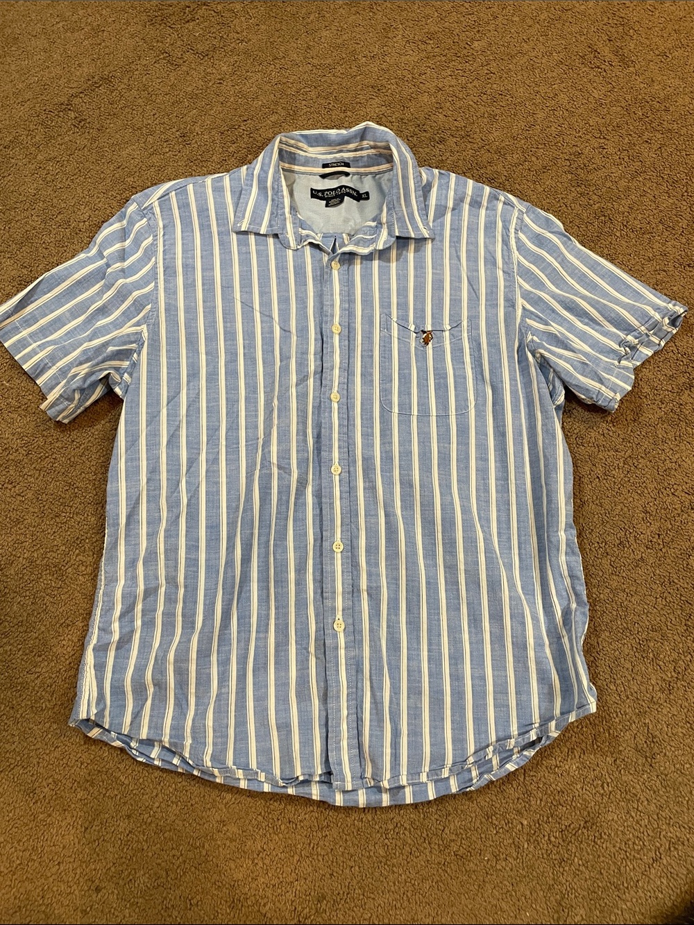 U.S. Polo Assn. Light Blue and White Vertical Stripe Short-Sleeve Shirt